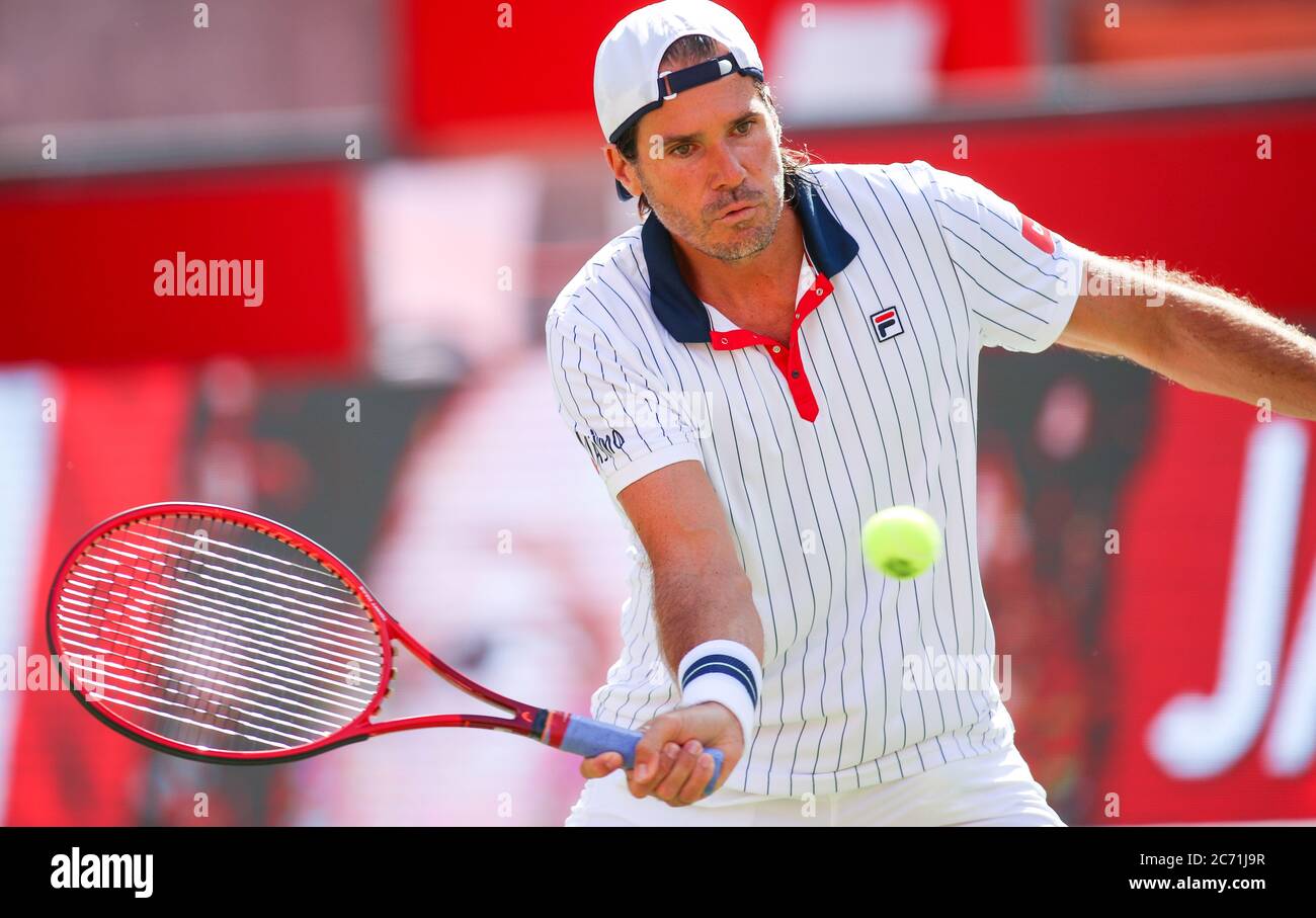 Berlin, Germany. 13th July, 2020. Tennis: Invitational tournament bett1aces  for men and women in the Steffi Graf Stadium. Men, singles, quarter finals,  Haas (Germany) - Sinner (Italy). Tommy Haas returns a ball