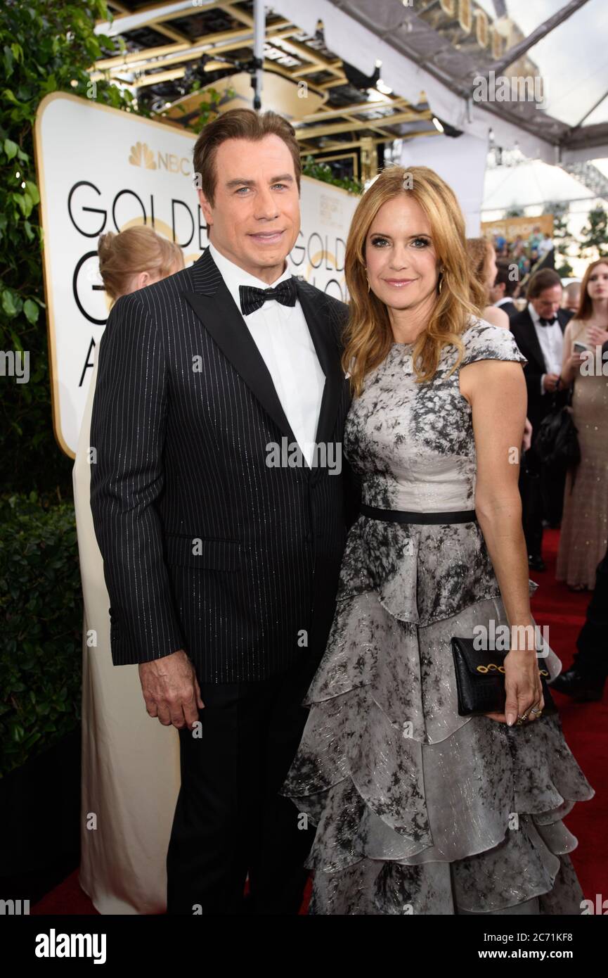 Nominated for BEST PERFORMANCE BY AN ACTOR IN A SUPPORTING ROLE IN A SERIES, MINI-SERIES OR MOTION PICTURE MADE FOR TELEVISION for his role in 'The People v. O.J. Simpson: American Crime Story,' actor John Travolta attends the 74th Annual Golden Globes Awards with Kelly Preston at the Beverly Hilton in Beverly Hills, CA on Sunday, January 8, 2017. Stock Photo