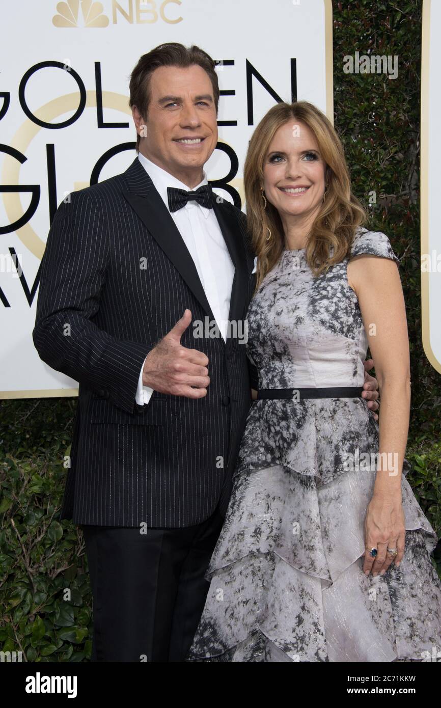Nominated for BEST PERFORMANCE BY AN ACTOR IN A SUPPORTING ROLE IN A SERIES, MINI-SERIES OR MOTION PICTURE MADE FOR TELEVISION for his role in 'The People v. O.J. Simpson: American Crime Story,' actor John Travolta attends the 74th Annual Golden Globes Awards with Kelly Preston at the Beverly Hilton in Beverly Hills, CA on Sunday, January 8, 2017. Stock Photo