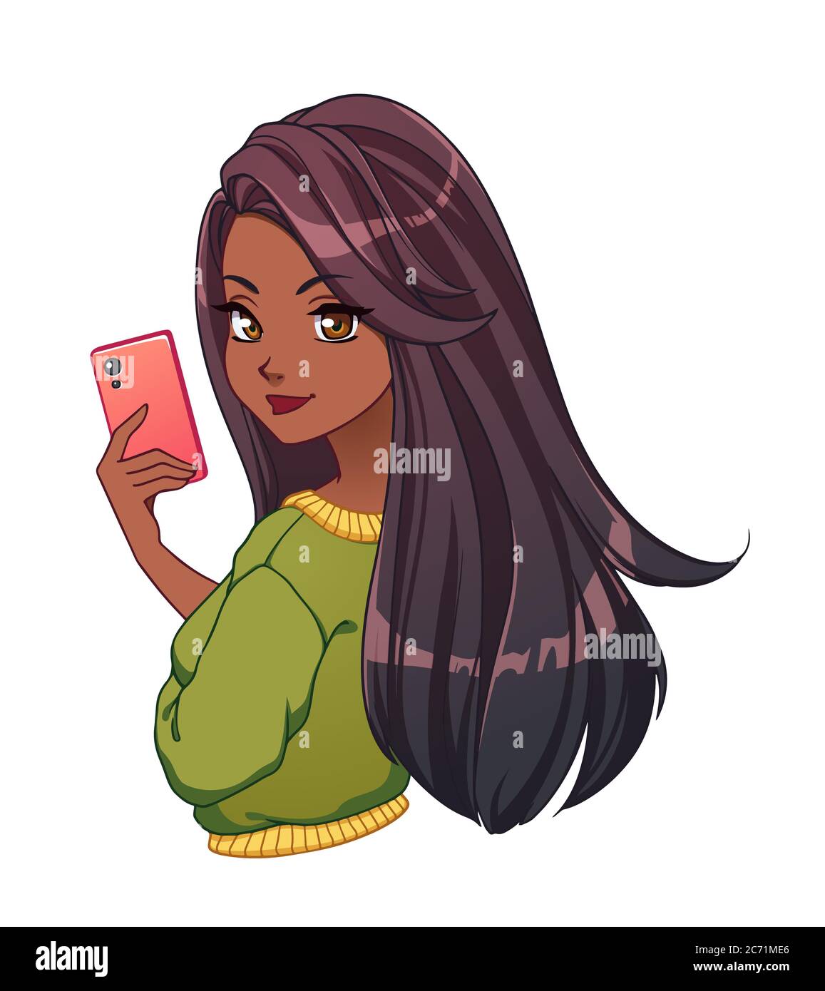 Pretty cartoon girl with tan skin and long black hair taking selfie and wearing green shirt. Hand drawn vector illustration isolated on white Stock Vector Image & Art - Alamy Pretty cartoon girl with tan skin and long black hair taking selfie and wearing green shirt. Hand drawn vector illustration isolated on white Stock Vector Image & Art - Alamy