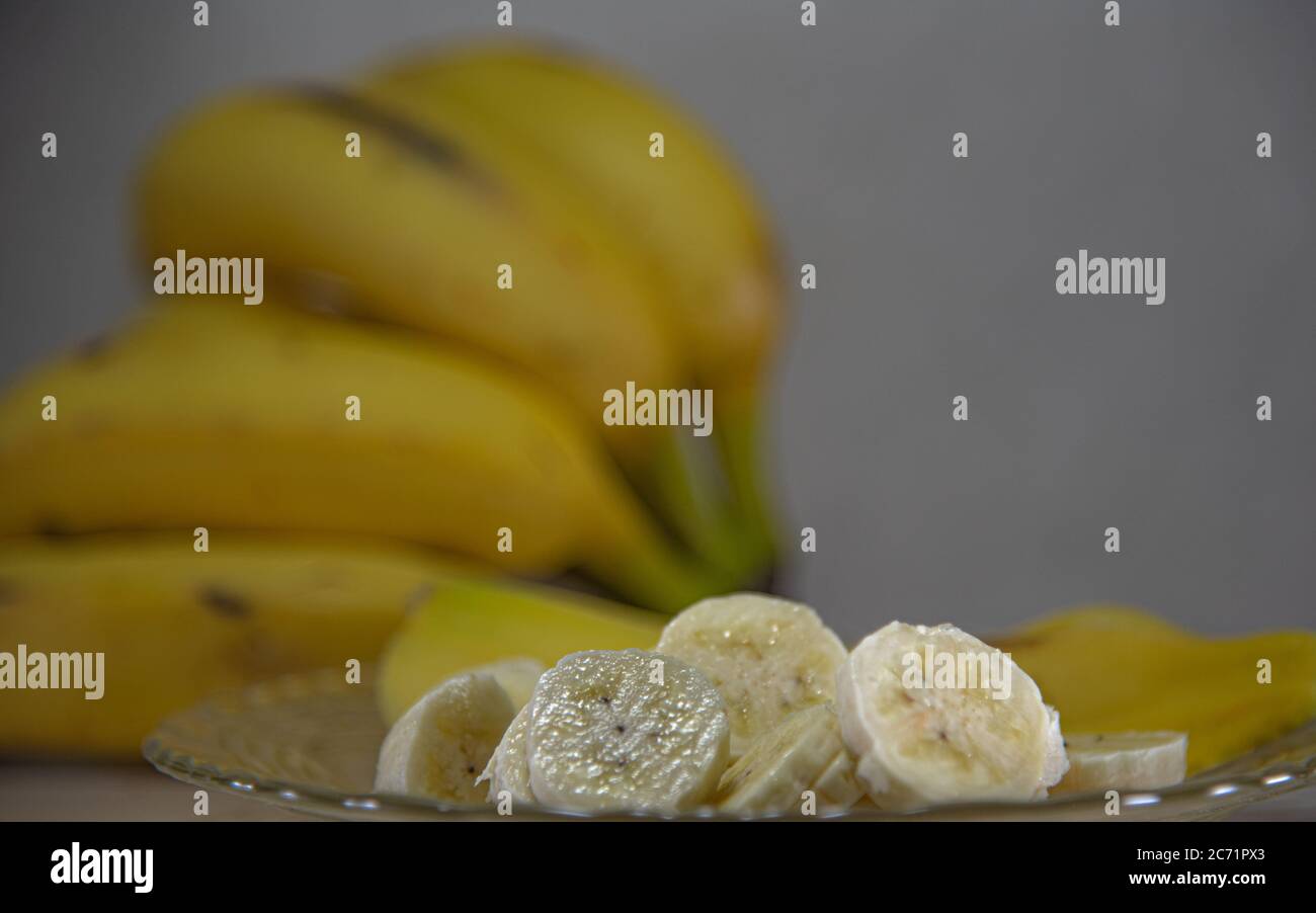 Banana (Musa ssp.) Cut into pieces. The commercial banana is a