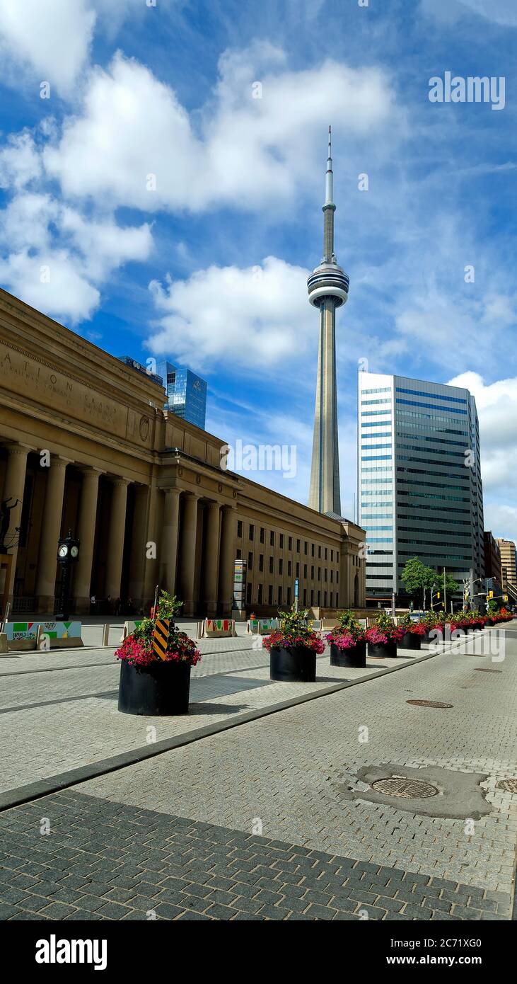 View of CN Tower and Union Station Front Street Toronto Ontario Canada ...
