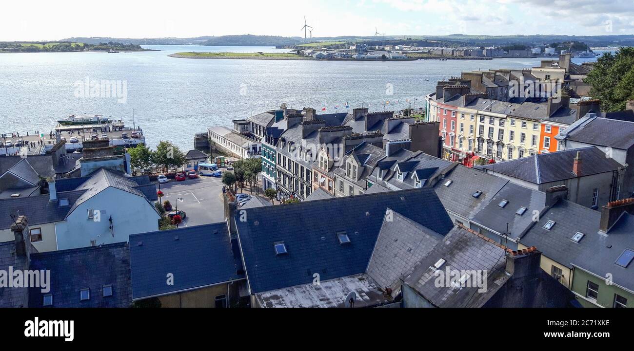 view over Cobh, County Cork, Ireland towards Cork harbour. Stock Photo