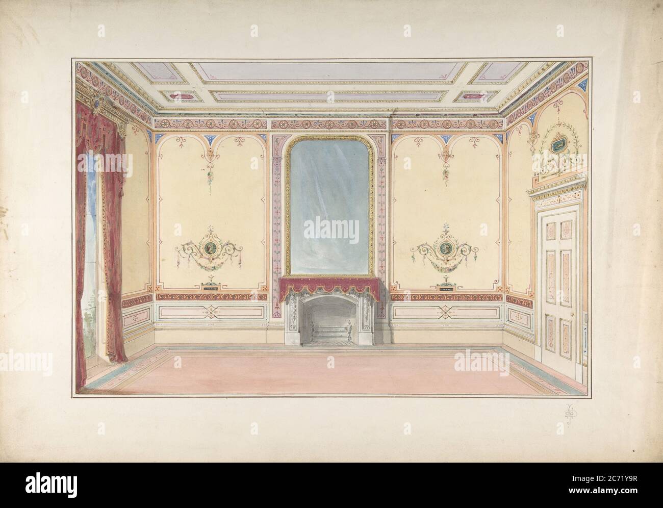 Interior: Fireplace wall, 19th century Stock Photo - Alamy