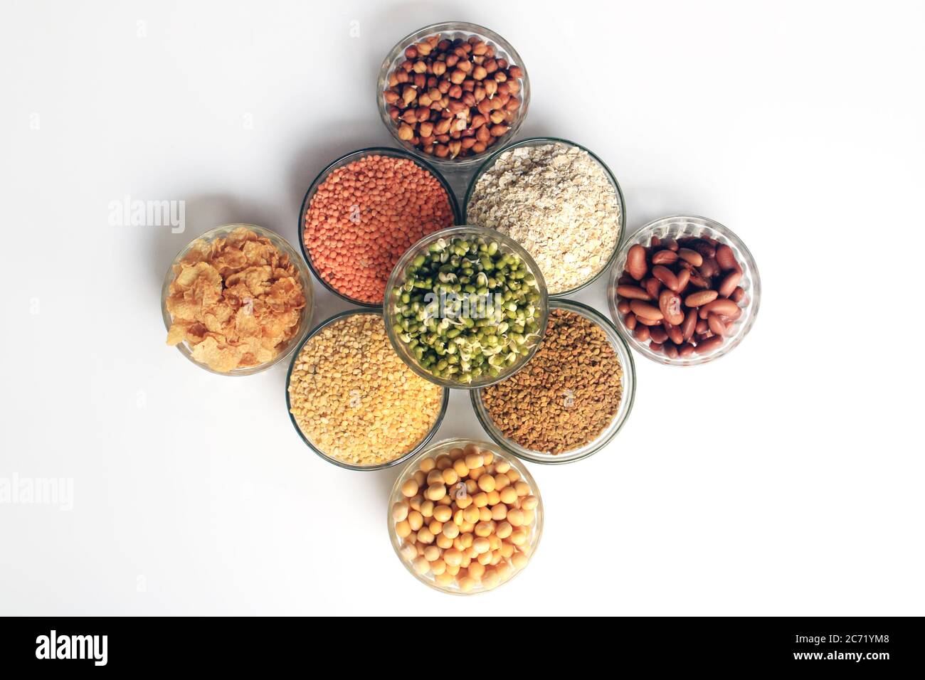 Collection of legumes (chickpeas, green peas, Pink lentils, Indian