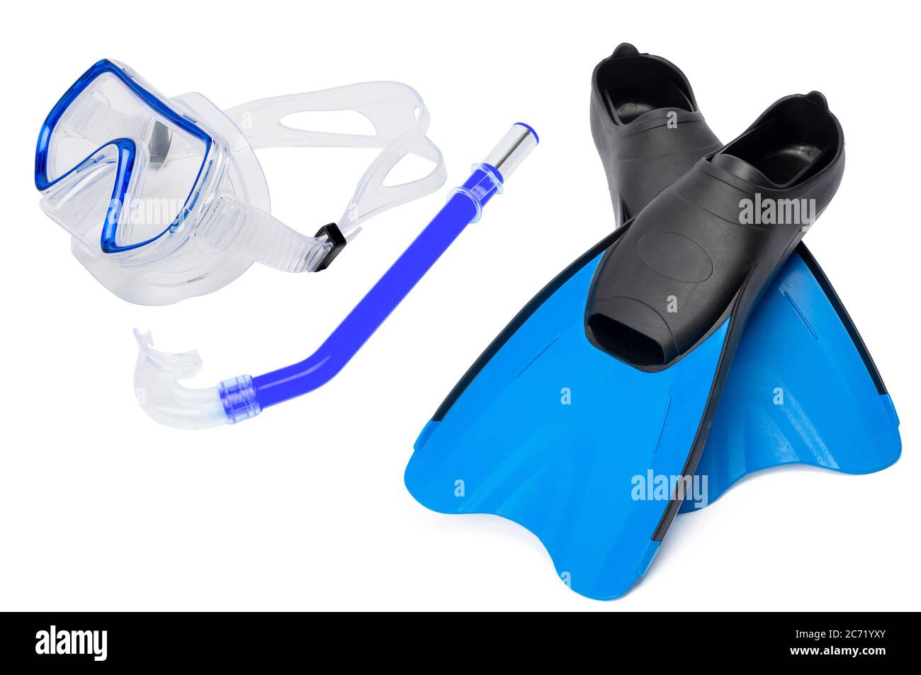 Snorkel fins and mask on white Stock Photo Alamy