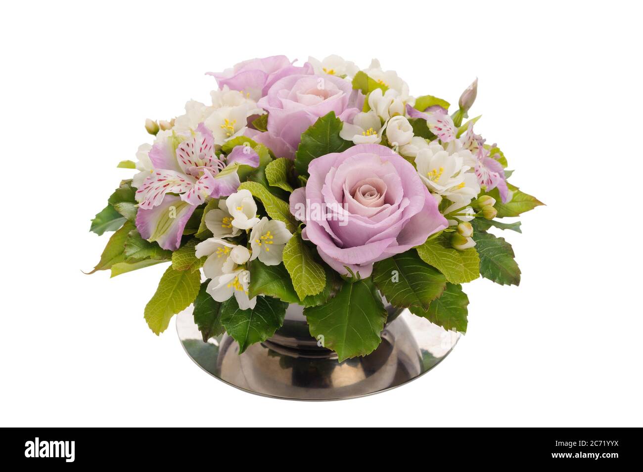 Rose flowers in a metal vase Stock Photo Alamy