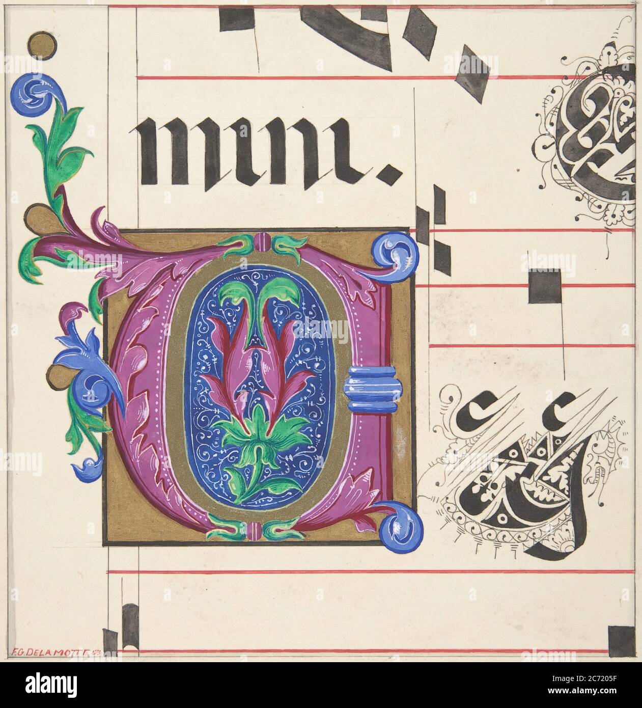 Illuminated Initial from Hymnal, 1830-62. Stock Photo