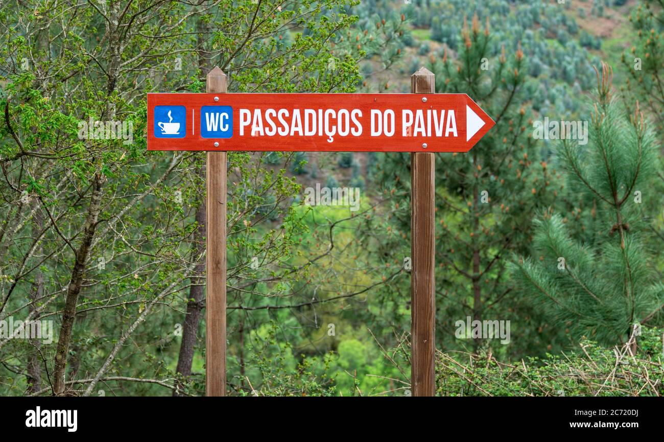 Paiva, Portugal - April 2018: Road sign for the famous Paiva walkway in Portugal Stock Photo