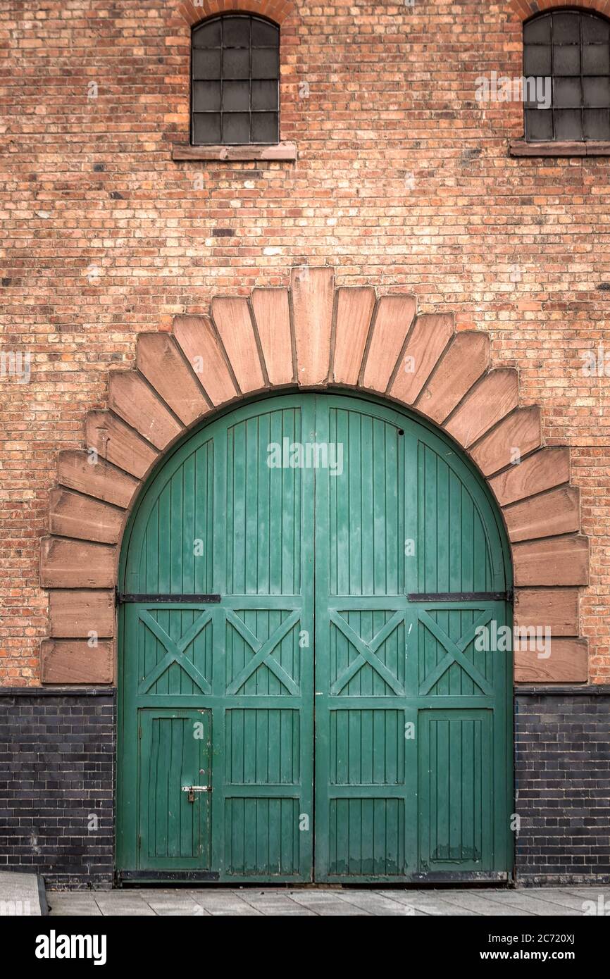 Wooden door entrance at old house at Liverpool, United Kingdom Stock