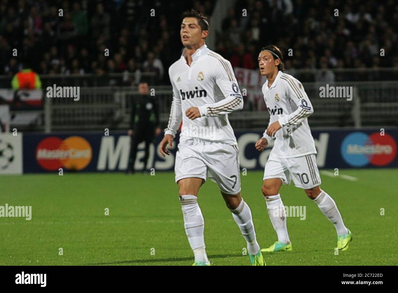 Cristiano Ronaldo and Mesut Özil during the Champion League 2011 - 2012 ,Olympique Lyonnais - Real Madrid  on November 02 2011 in Lyon France - Photo Laurent Lairys / DPPI Stock Photo