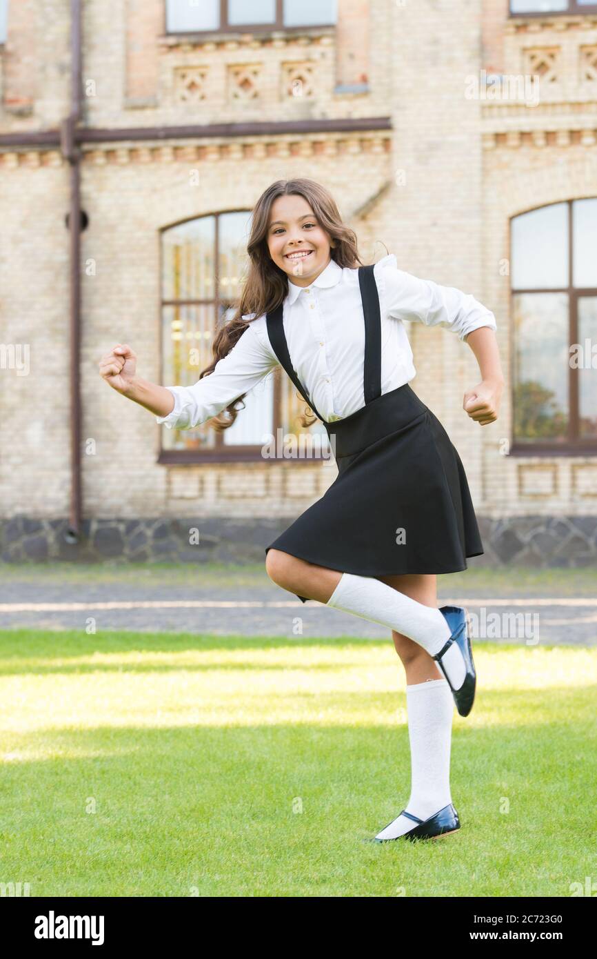 Lets Go Education And Knowledge Going To School Perfect Pupil Private College Meet School Year Happy Childrens Day Elegant Look Of Schoolgirl Kid In Uniform Back To School Happy Kid Fashion Stock