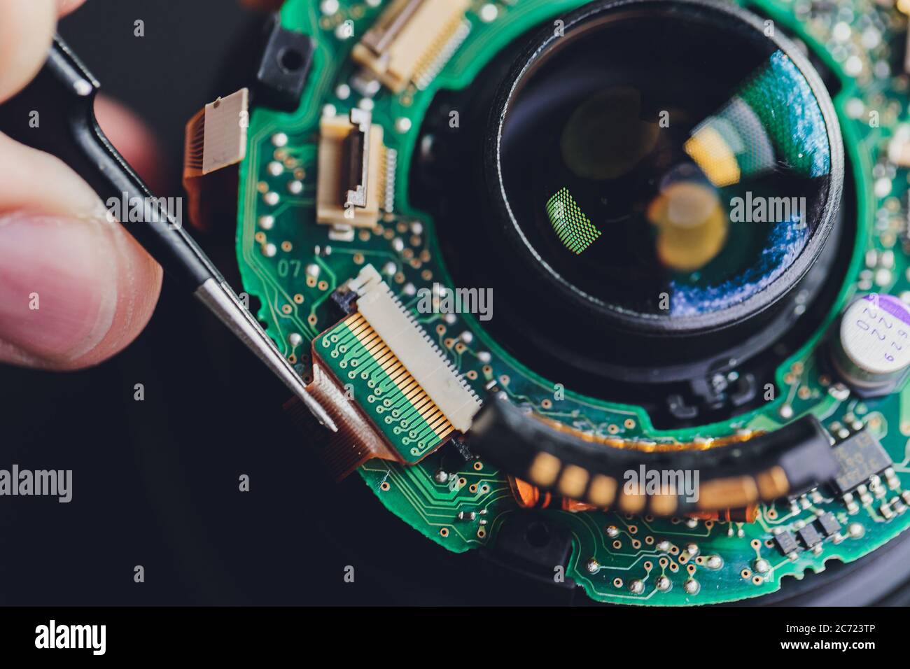 Big professional digital camera lens dissassembly process.Demounted ...
