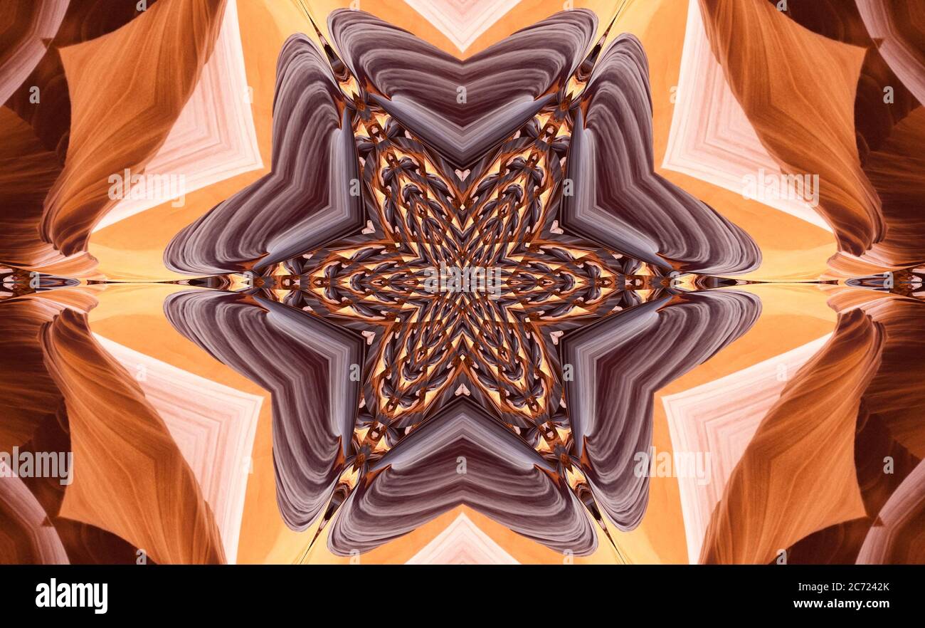 Antelope Canyon is a slot canyon in the American Southwest, east of Page, Arizona. Mandala inspired by the colours in the rock formations of the area. Stock Photo