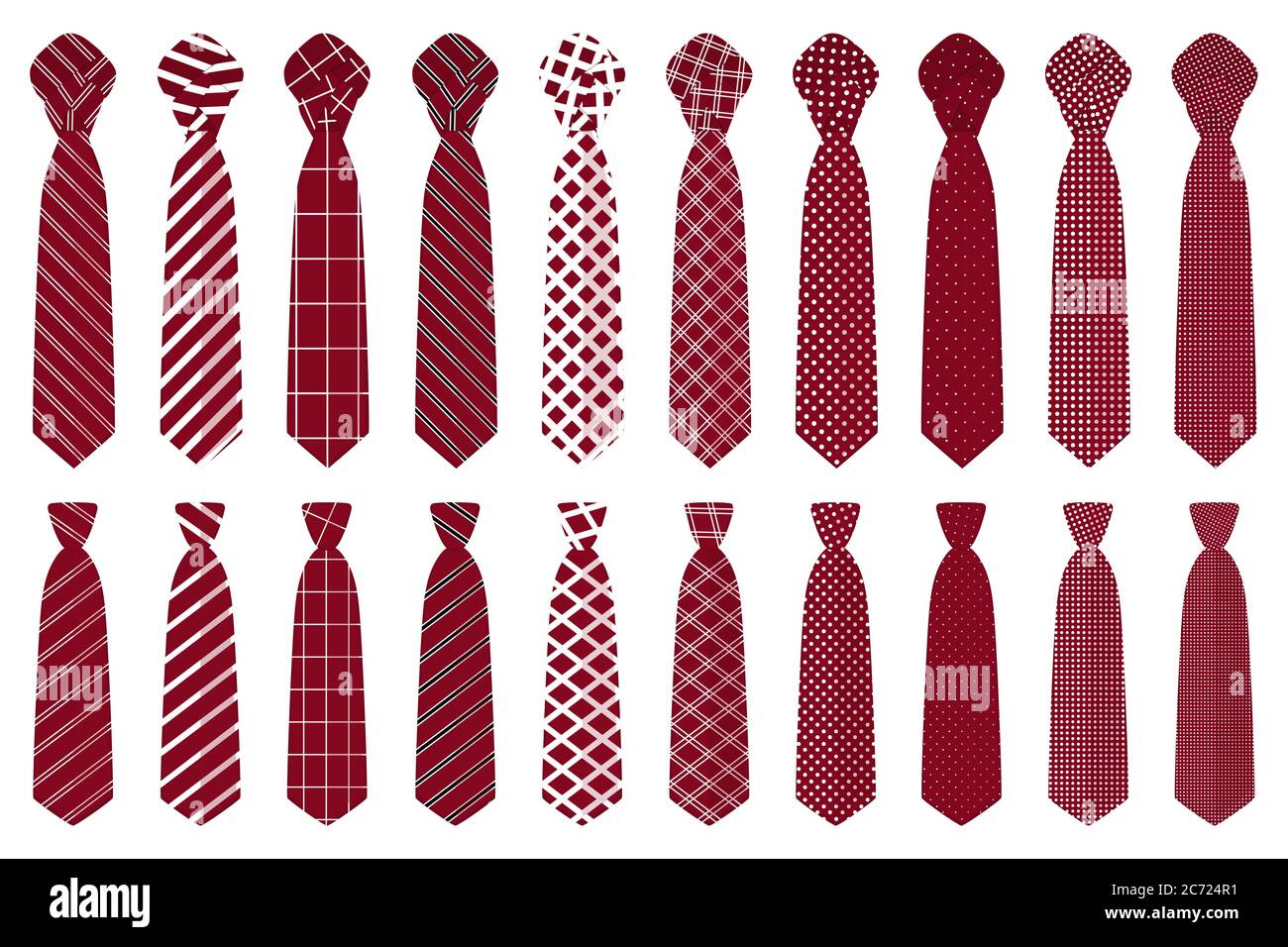 Illustration on theme big set ties different types, neckties various size. Tie pattern consisting of collection textile garments necktie for celebrati Stock Vector