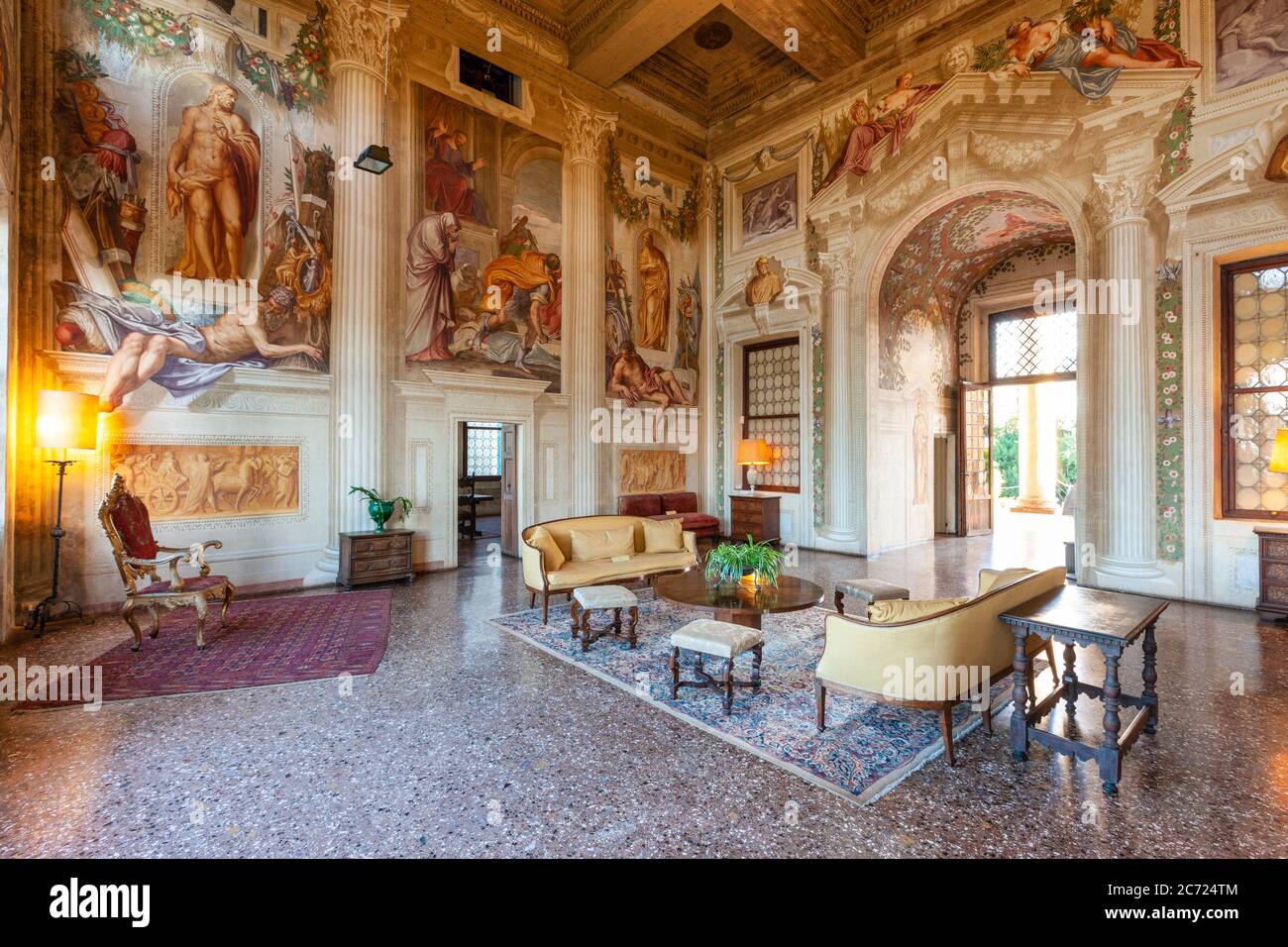 Italy Veneto Fanzolo - Villa Emo Architect Andrea Palladio - The Large Hall - Frescoes by Battista Zelotti Stock Photo