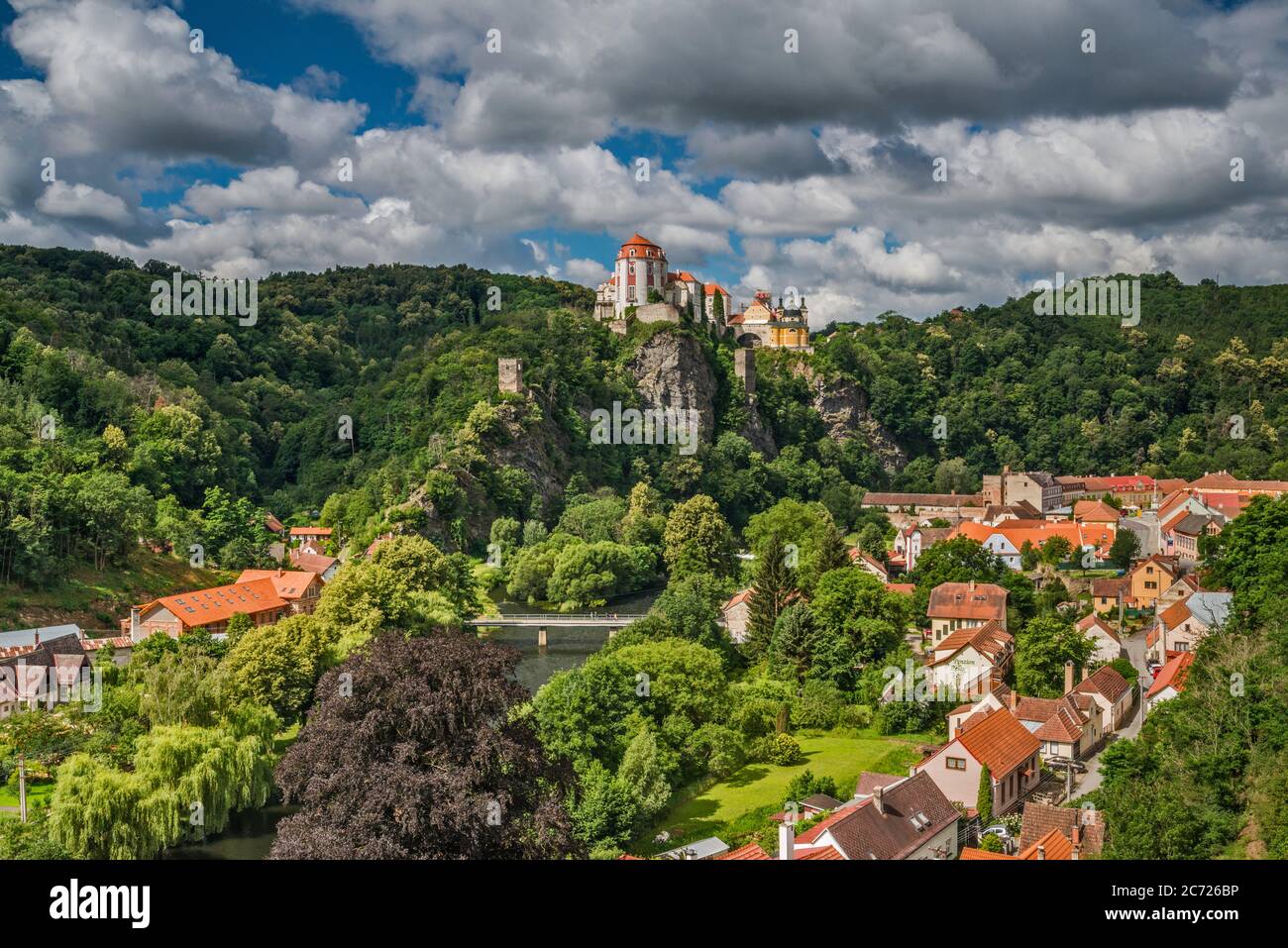 Castle over town of Vranov nad Dyjí, Dyje river valley, Moravia, South Moravian Region, Czech Republic Stock Photo