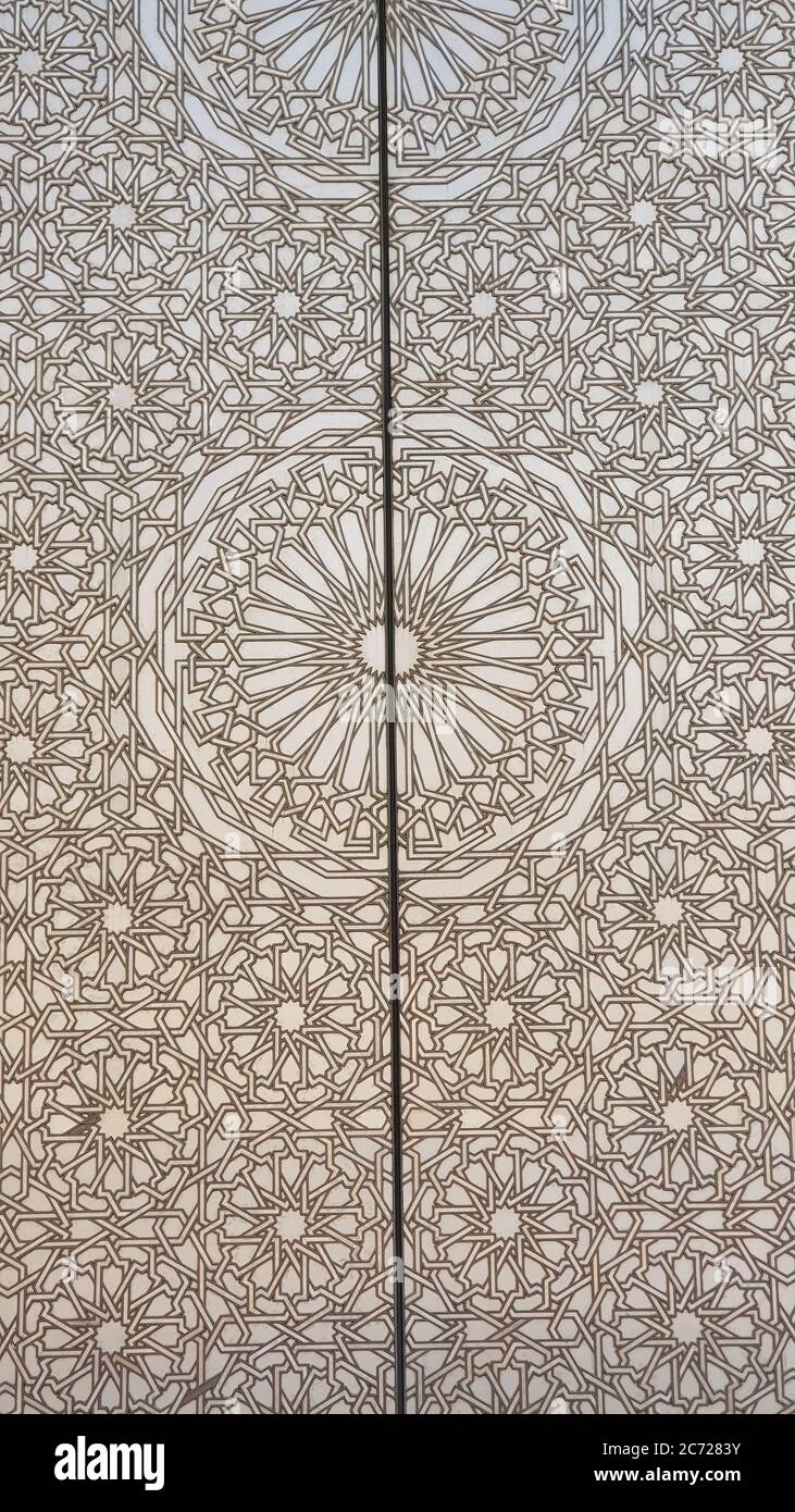 Casablanca, Morocco -April 2018: Architectural detail from the Hassan II Mosque in Casablanca, Morocco. It is the largest mosque in Morocco and the 7t Stock Photo