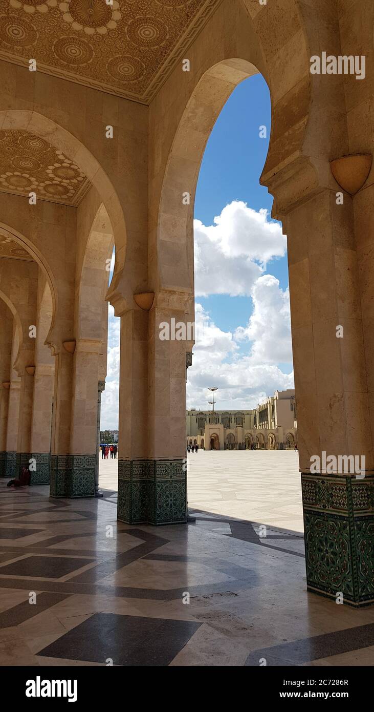 Casablanca, Morocco -April 2018: Architectural detail from the Hassan II Mosque in Casablanca, Morocco. It is the largest mosque in Morocco and the 7t Stock Photo