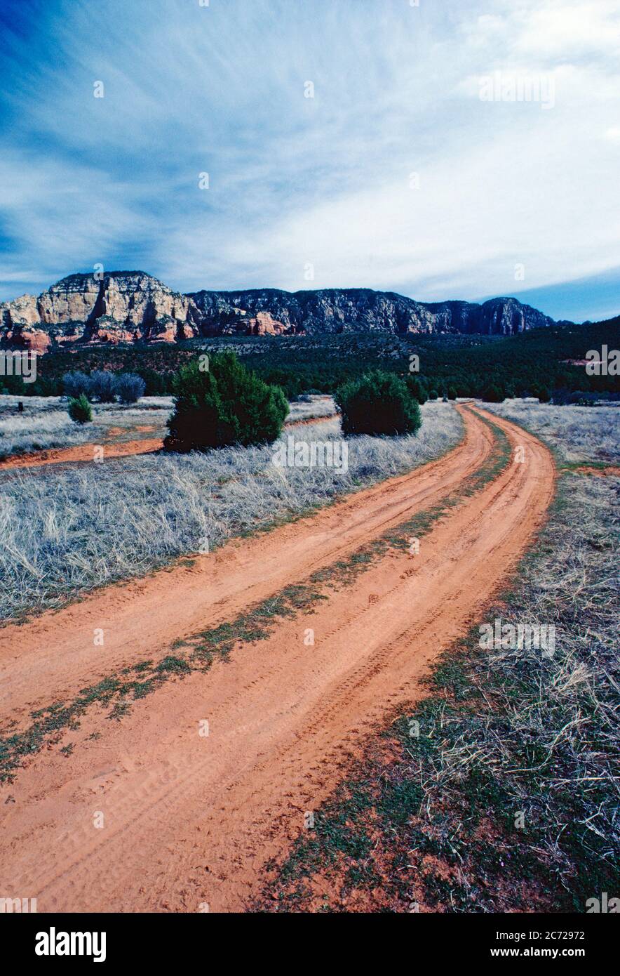 DIRT DESERT ROAD WEST OF SEDONA NEAR BOYNTON PASS; ARIZONA; USA Stock Photo