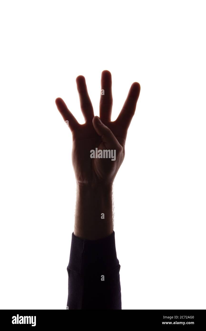 Male hand showing four fingers hi-res stock photography and images - Alamy