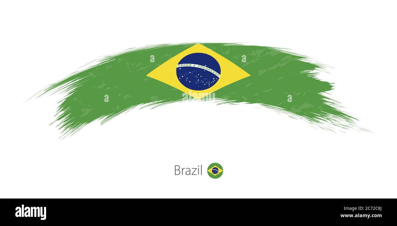 Flag of Brazil in rounded grunge brush stroke. Vector illustration ...