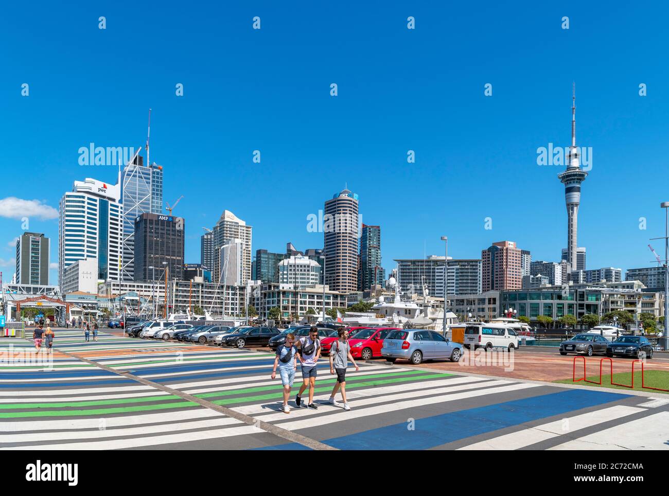 Skyline of the Central Business District from the Wynard Quarter, Viaduct Harbour, Auckland, New Zealand Stock Photo