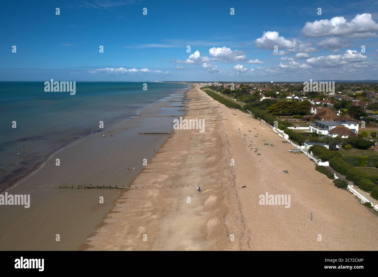 East Preston beach aerial photo looking west on a warm and sunny