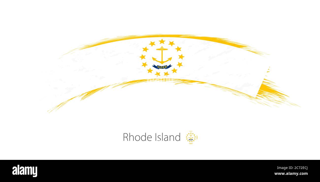 Flag of Rhode Island state in rounded grunge brush stroke. Vector