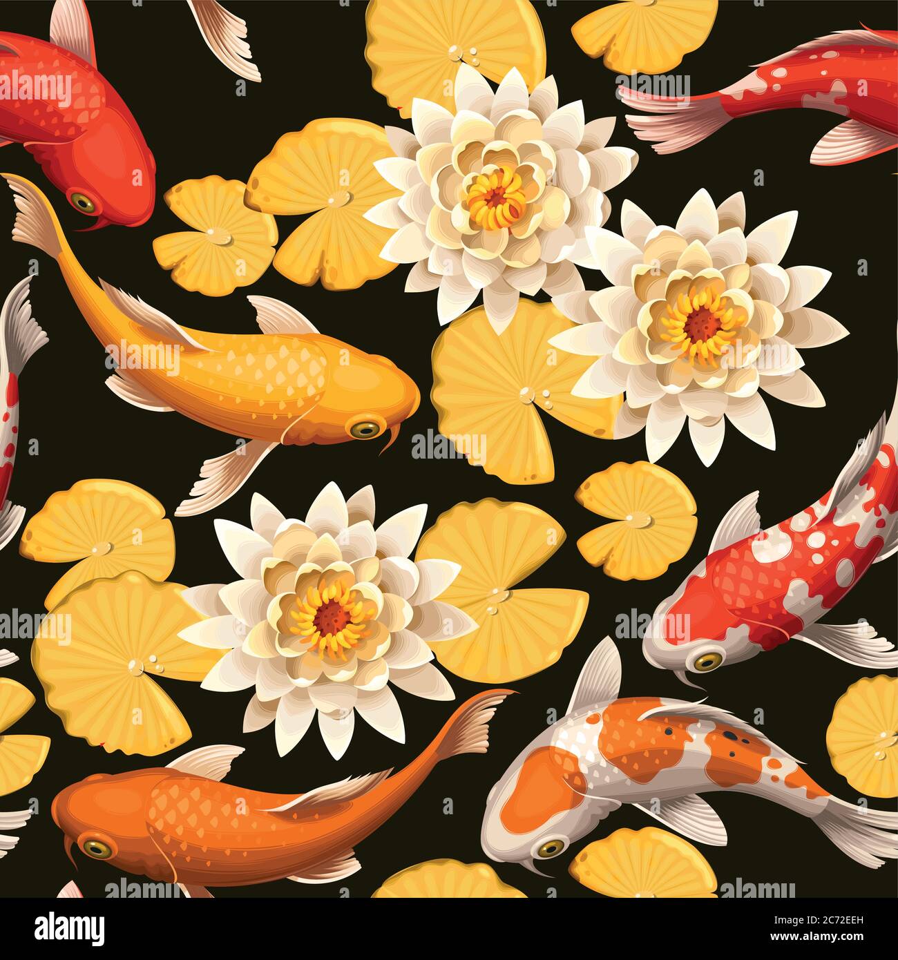 Seamless carps and lotus Stock Vector