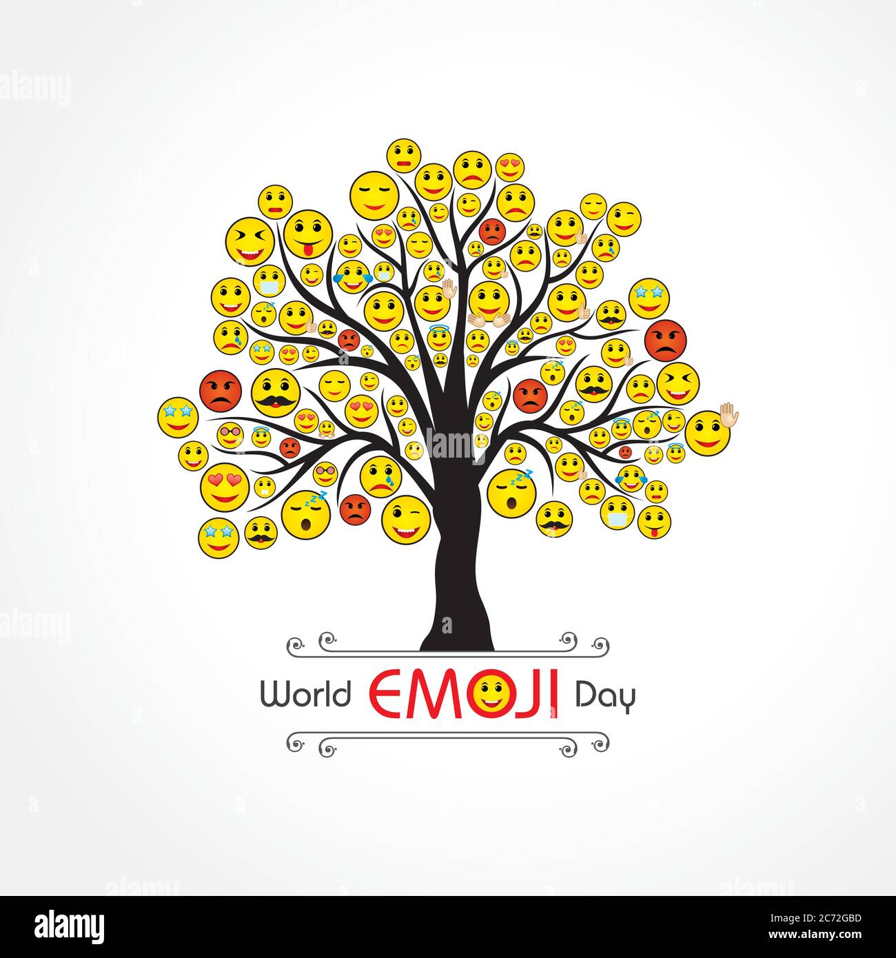 Vector illustration of World emoji day greeting card design template with different feelings Stock Vector