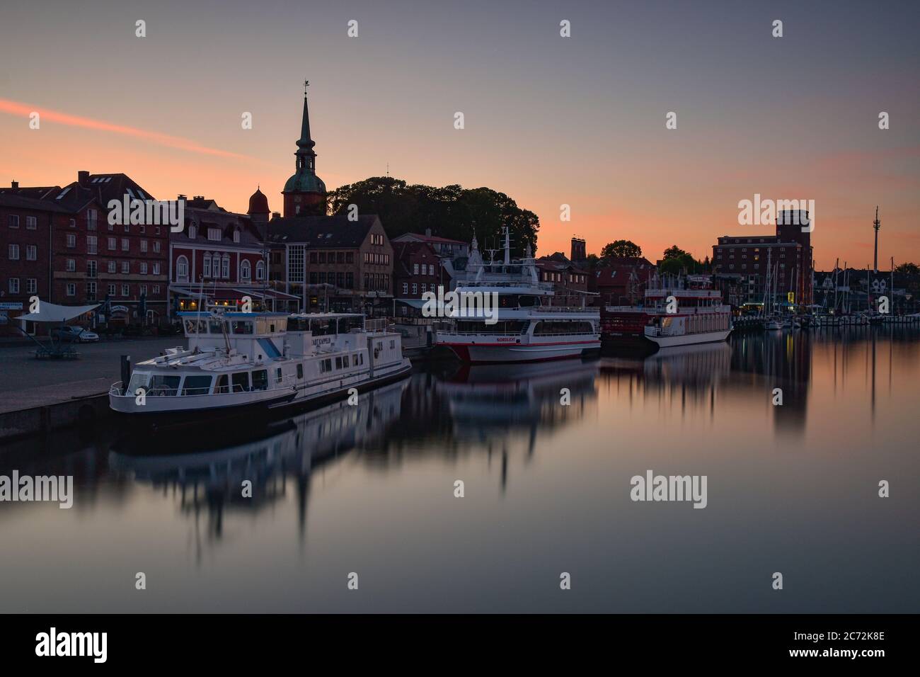 Evening scene at the fishing town of Kappeln an der Schlei in Germany Stock Photo