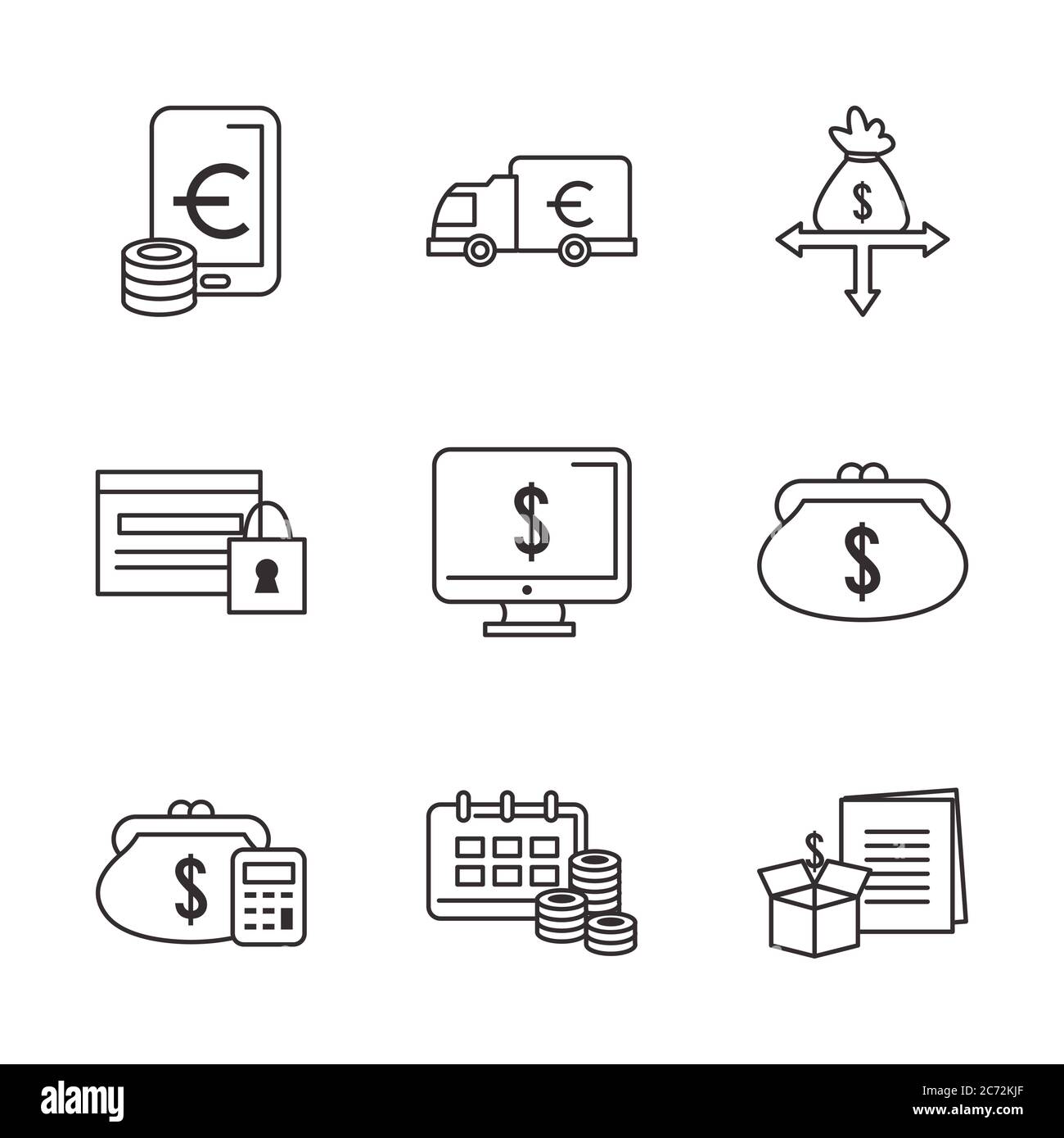 line icon set of money business financial banking commerce and market ...