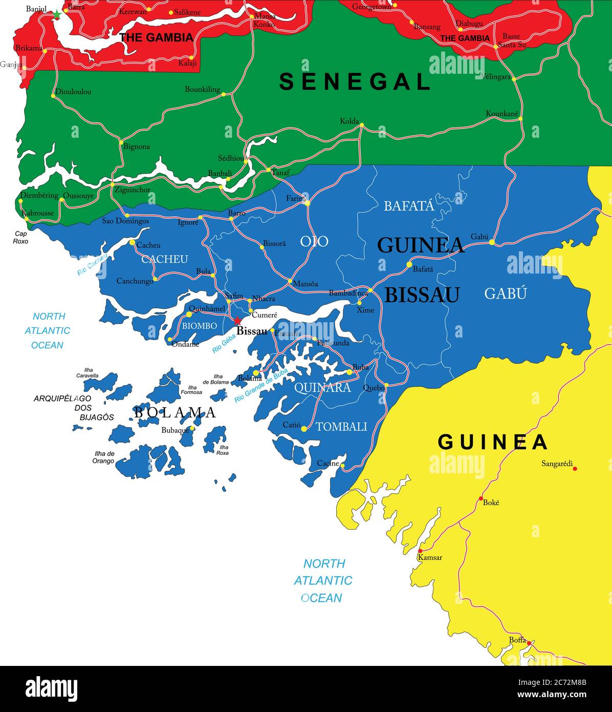 Guinea-Bissau political map Stock Vector