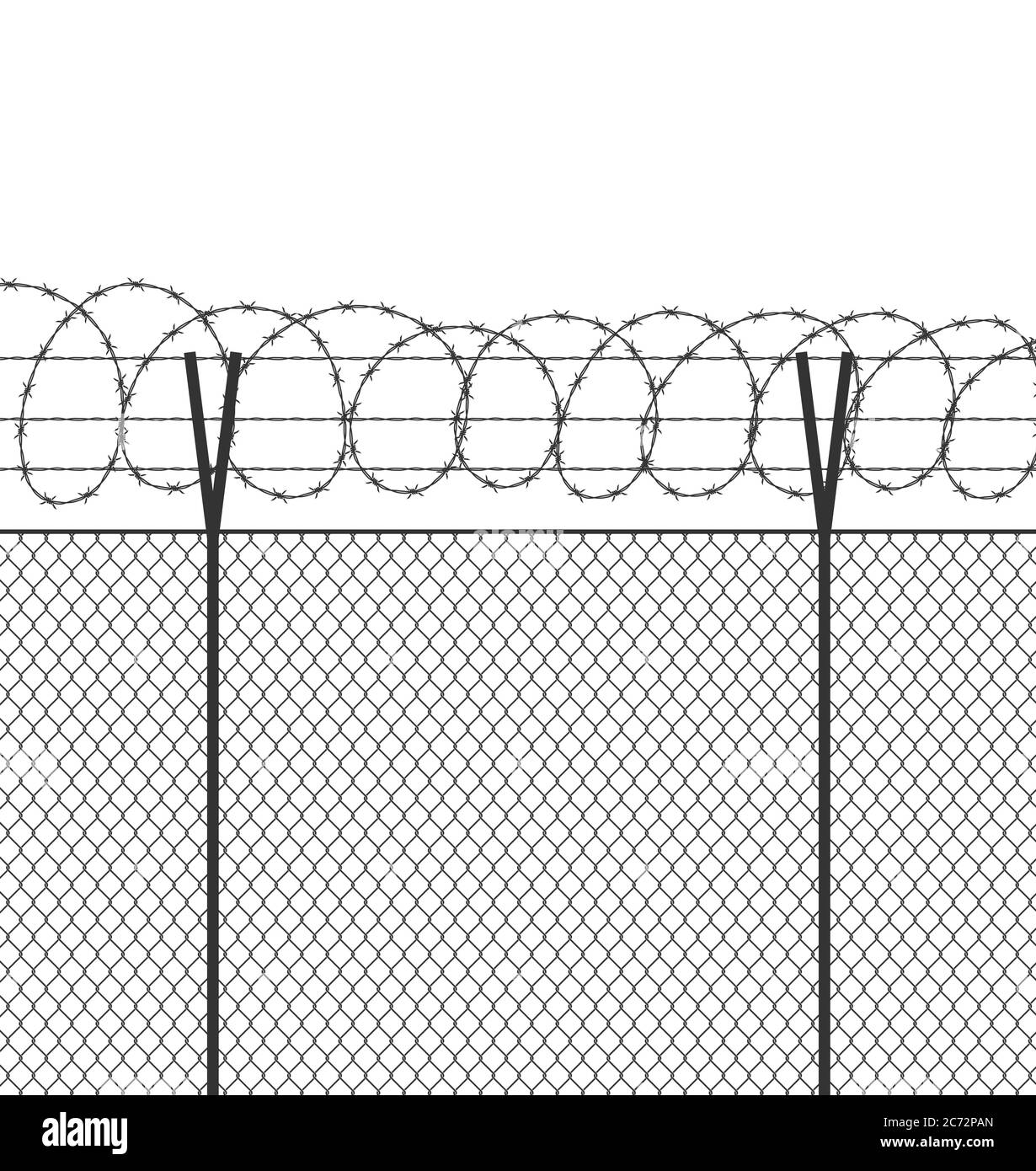 Military jail fence. Vector barbed spike wire. Safety metal net barrier. Prison iron gate security fencing. Simple graphic illustration Stock Vector