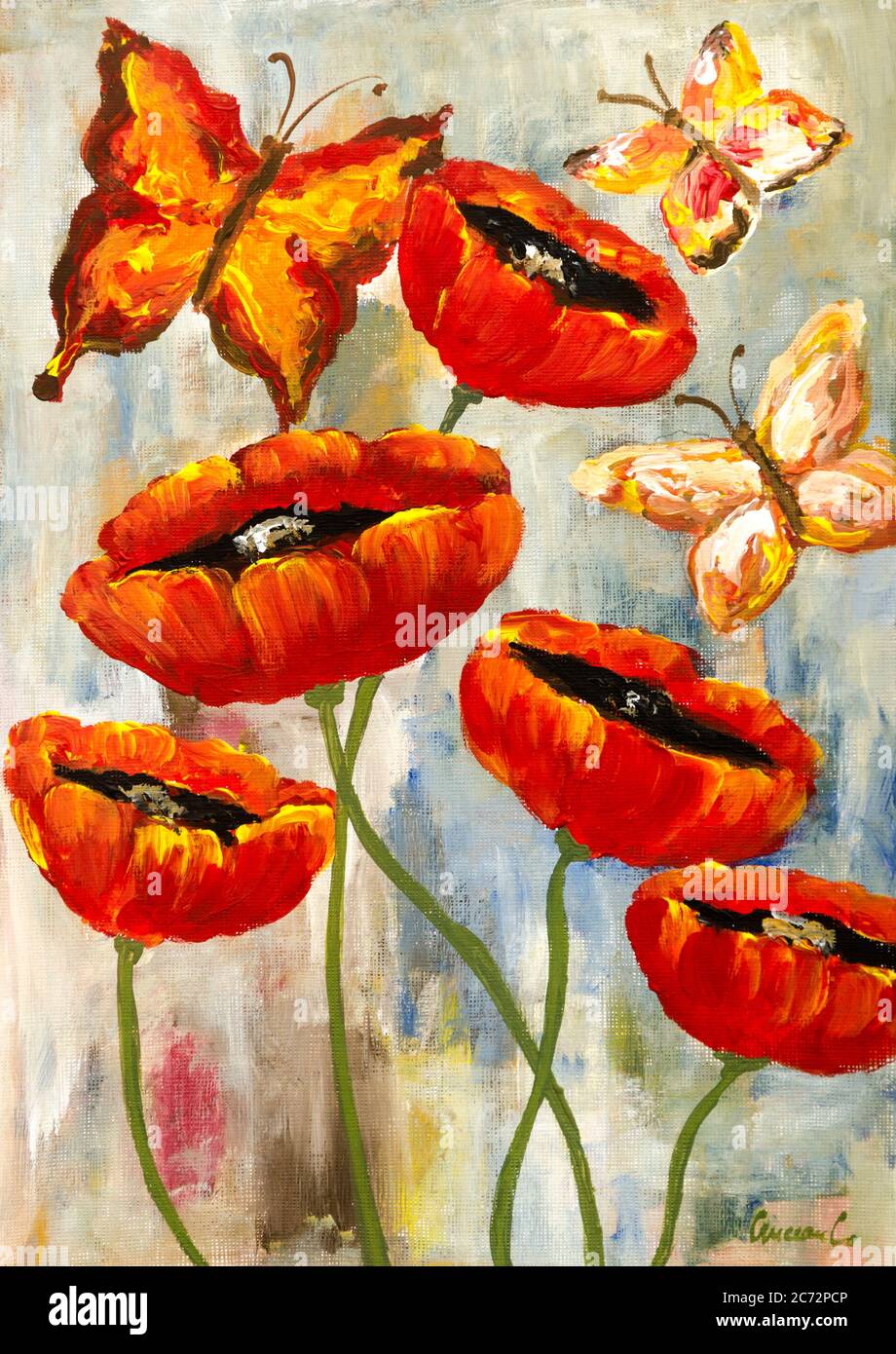 Canvas Painting Contemporary Floral Oil Painting Original Floral Art Poppies Flowers Painting Oil Painting Flowers Kunst Wall Decor