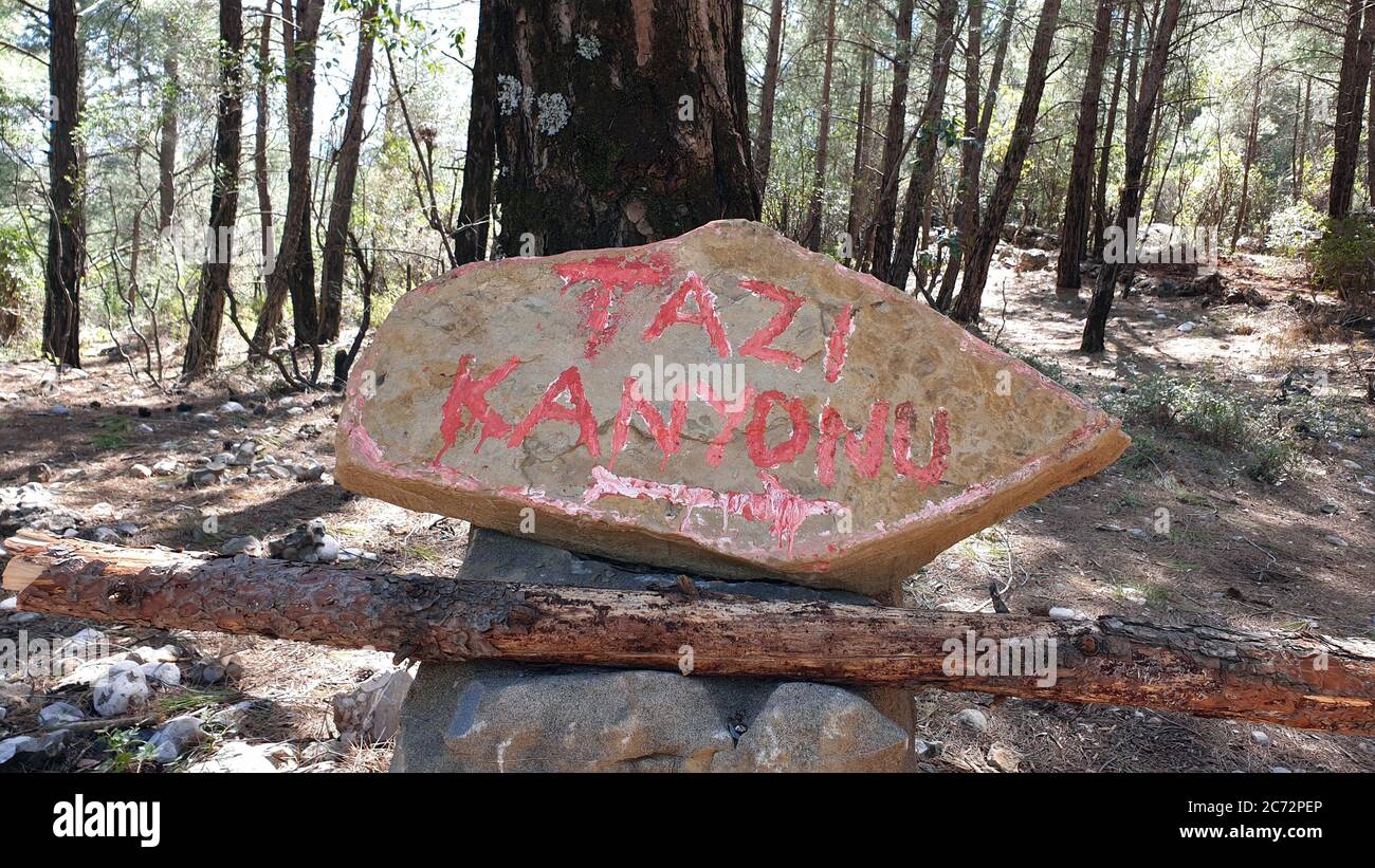 Signage of Tazi Canyon in Manavgat, Antalya,Turkey Stock Photo