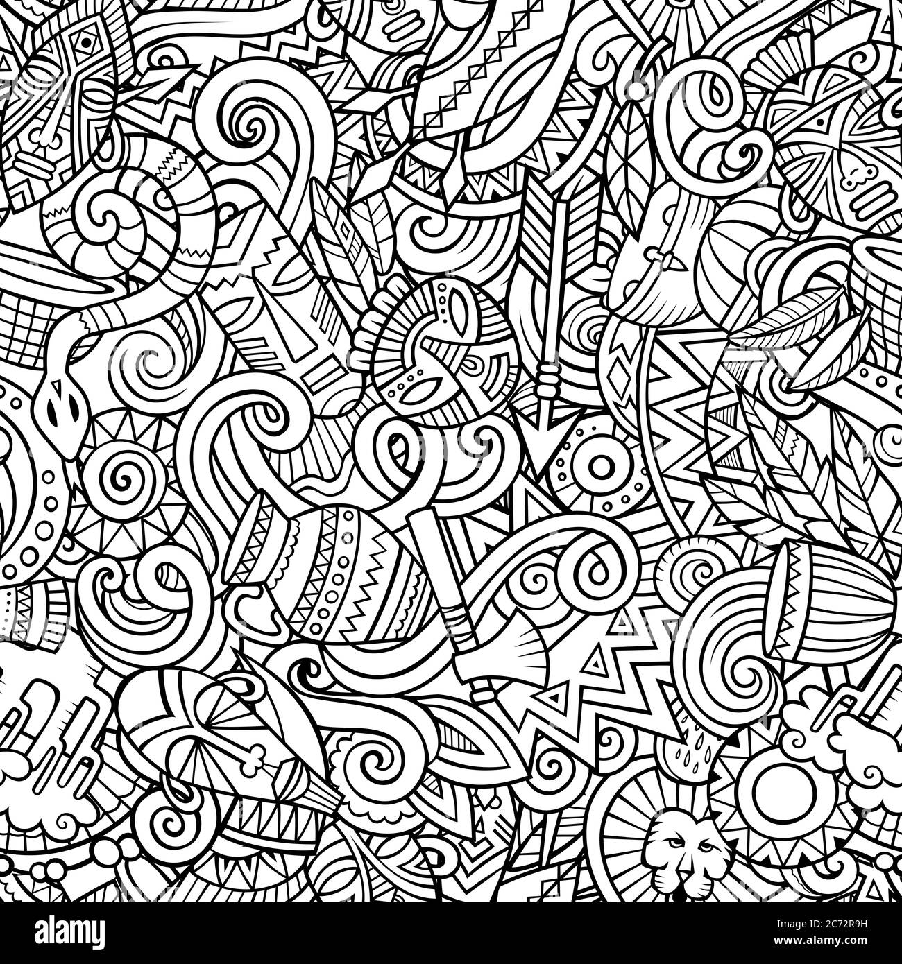 Cartoon cute doodles hand drawn Africa seamless pattern Stock Vector ...