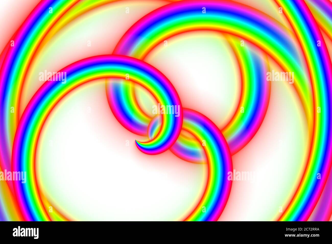 Abstract rainbow LGBT swirls into two heart shapes,  valentines day background Stock Photo