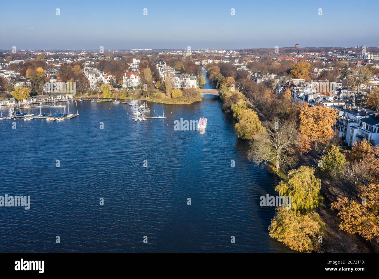 aerial view of Alster lake in autumn Stock Photo