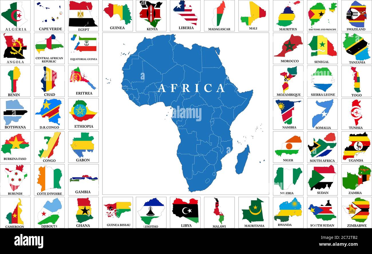 Highly detailed set of vector flag maps of all the Africa countries. Stock Vector