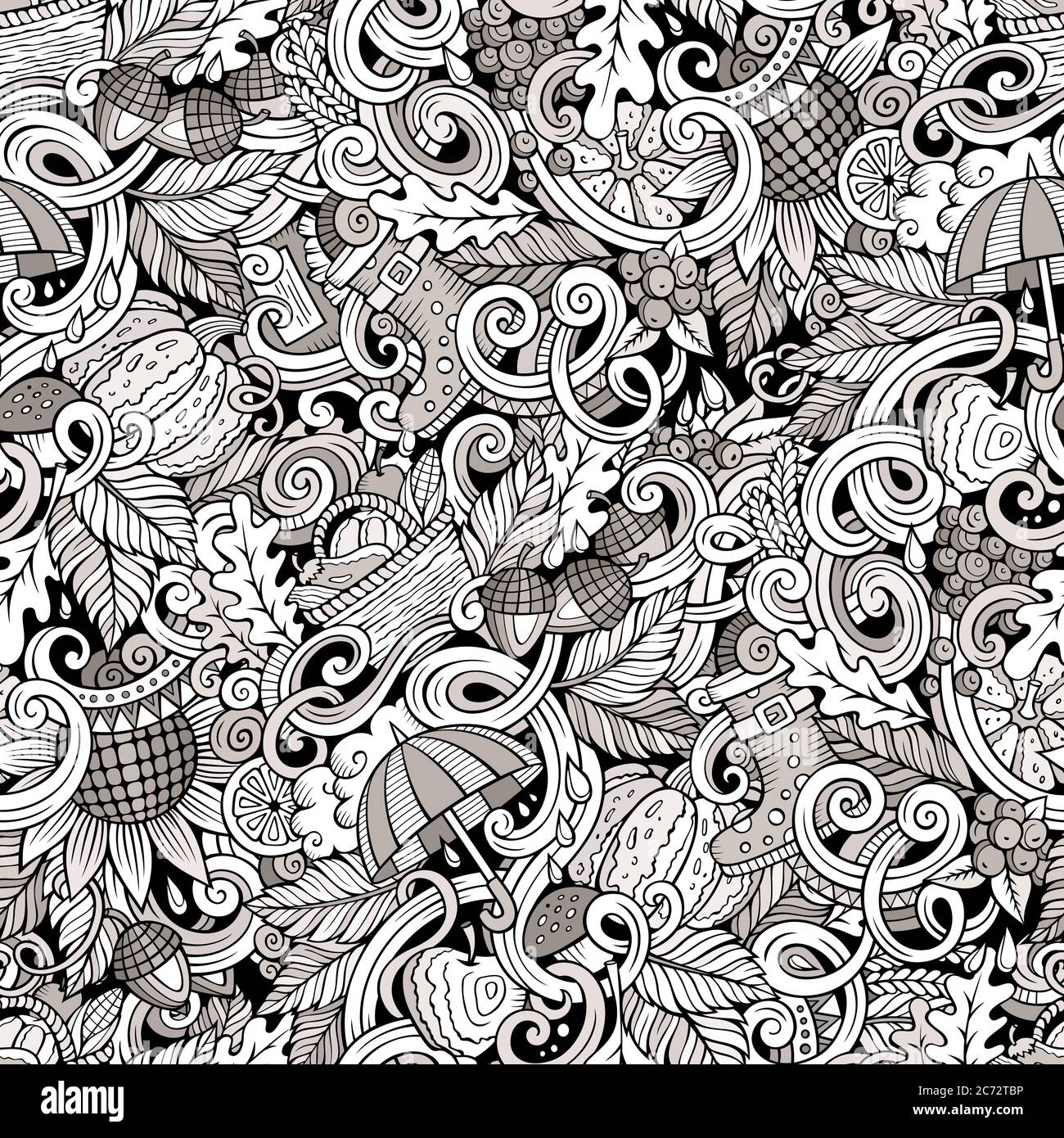 Cartoon cute doodles autumn seamless pattern Stock Vector Image & Art ...