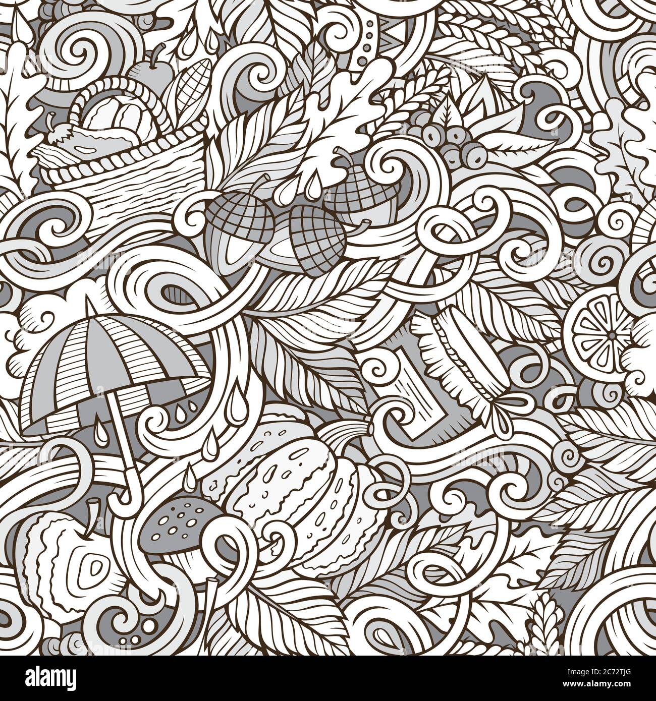 Cartoon cute doodles autumn seamless pattern Stock Vector Image & Art ...
