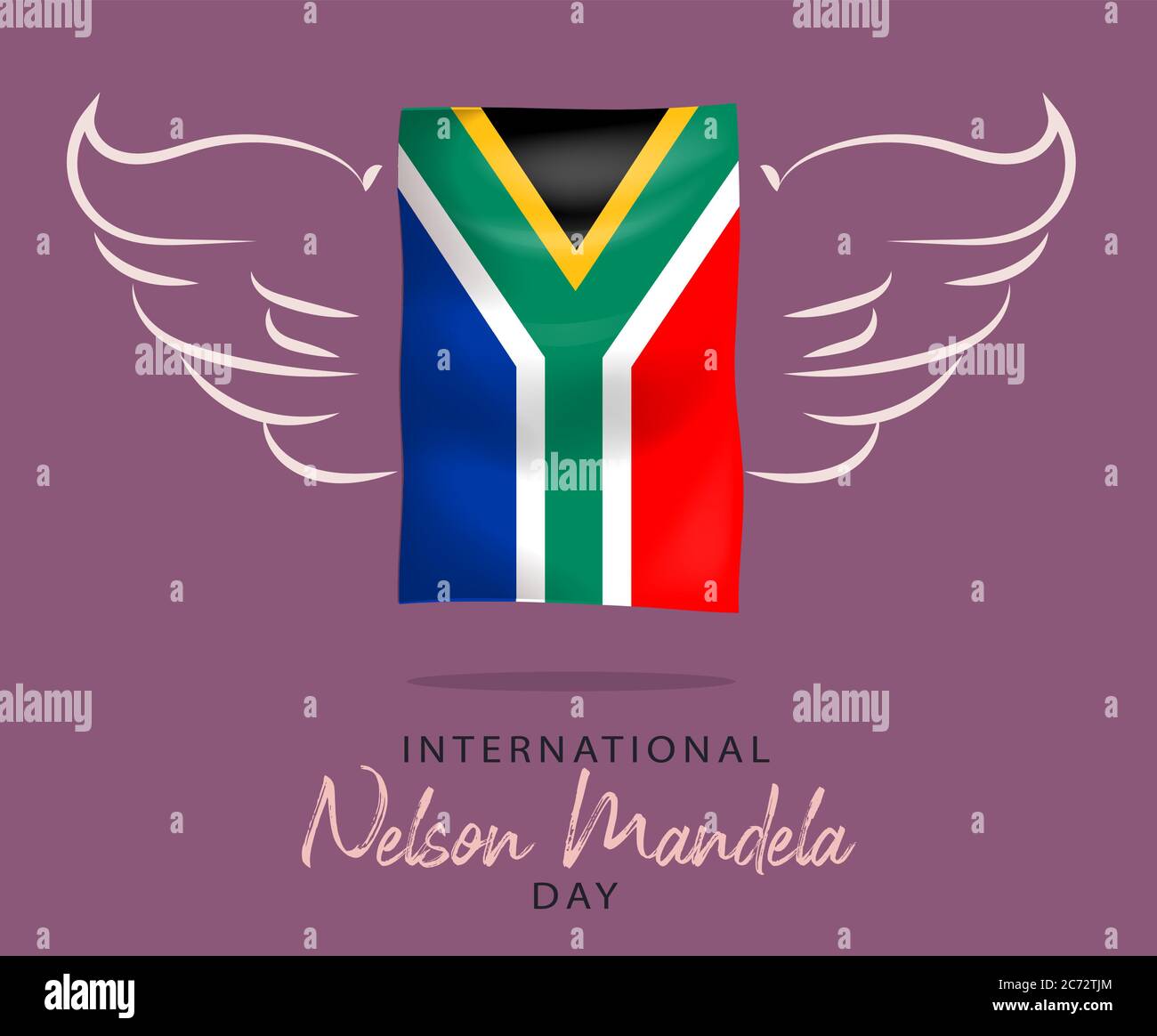 International Nelson Mandela Day, 18th July, African flag with dove bird wings, poster, illustration vector Stock Vector
