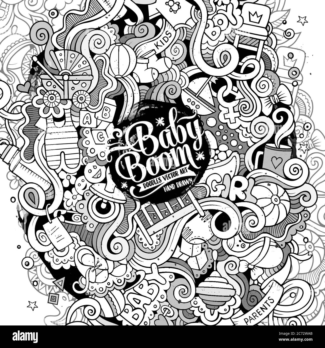 Cartoon cute doodles hand drawn Baby illustration Stock Vector Image ...