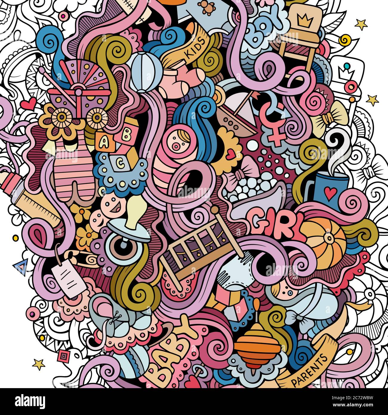 Cartoon cute doodles hand drawn Baby illustration Stock Vector Image ...