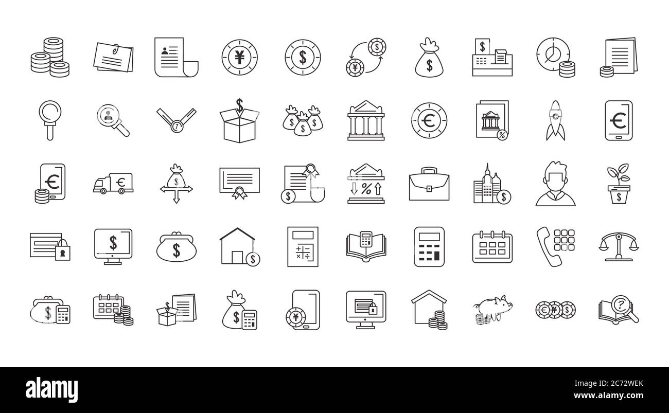 line icon set of money business financial banking commerce and market ...