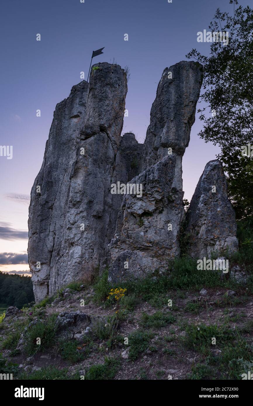 Three pinnacles of Franconian Switzerland Stock Photo