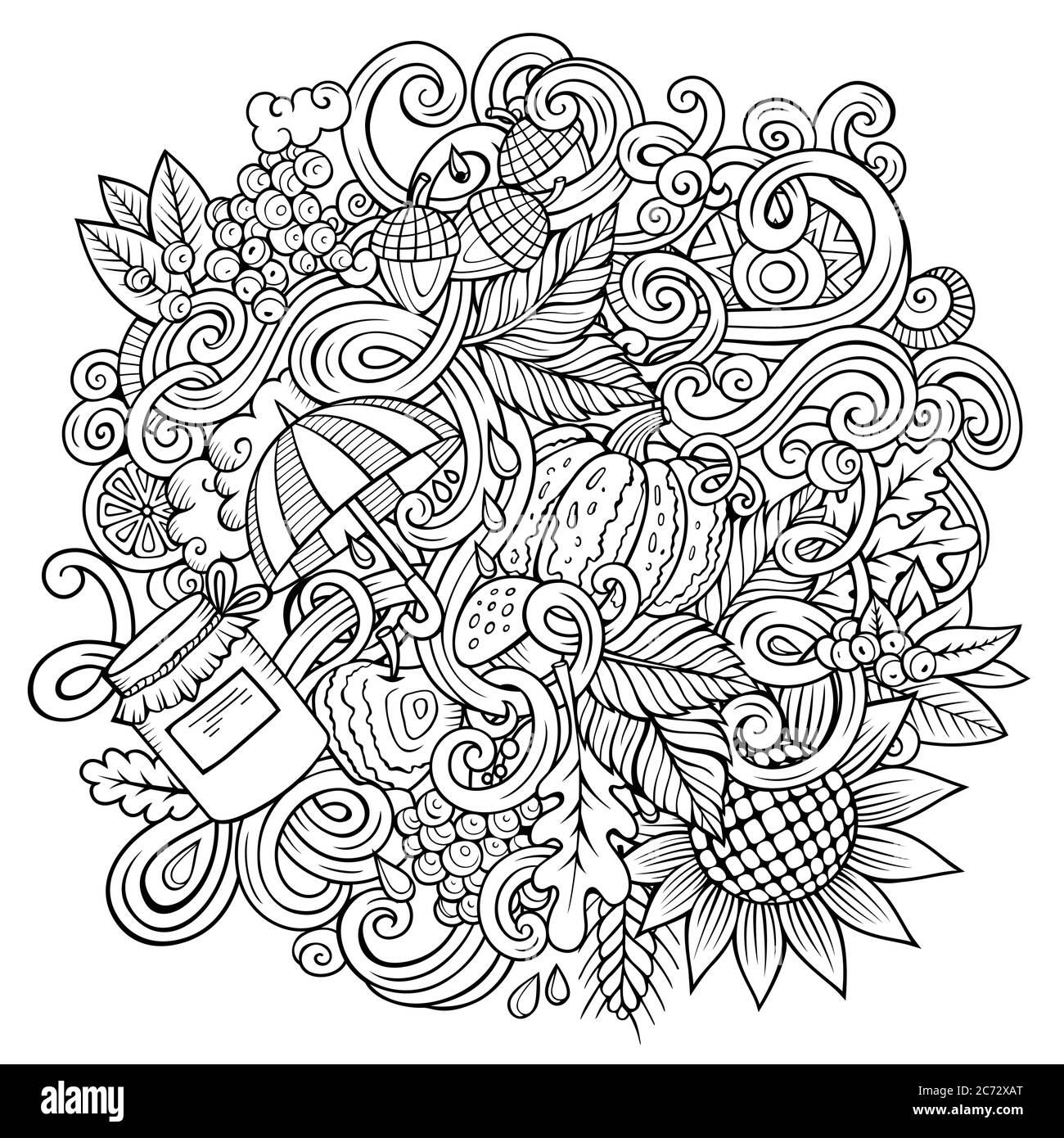 Cartoon cute doodles hand drawn autumn illustration Stock Vector Image ...
