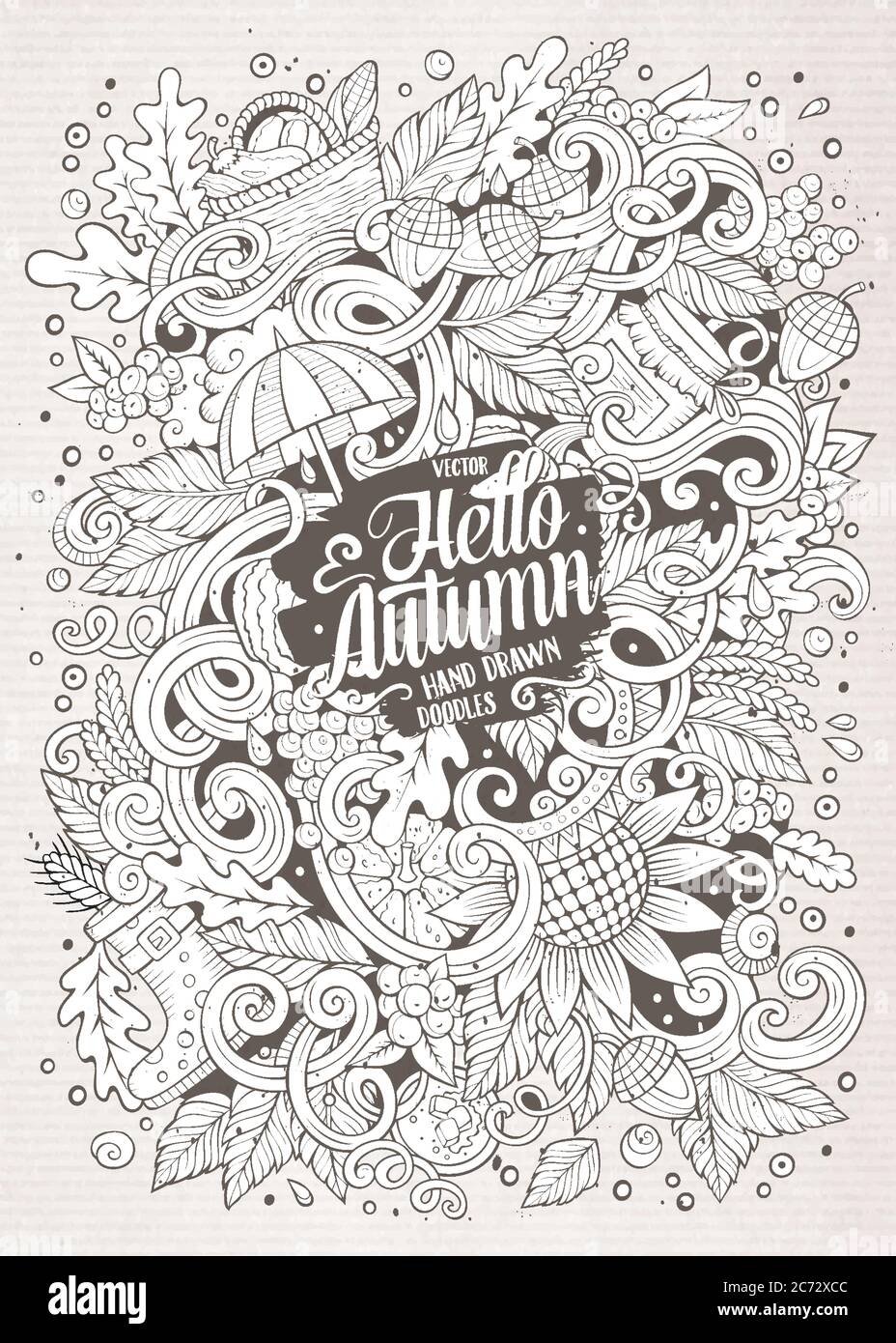 Cartoon cute doodles hand drawn autumn illustration Stock Vector Image ...